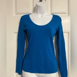 T30- DIANE VON FURSTENBERG Blue Ribbed Knit AKIRA NECOA Sweater Thermal Top